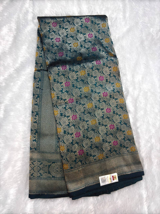 Teal Blue Banarasi Katan Silk Meenakari Brocade Saree