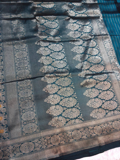 Teal Blue Banarasi Katan Silk Meenakari Brocade Saree
