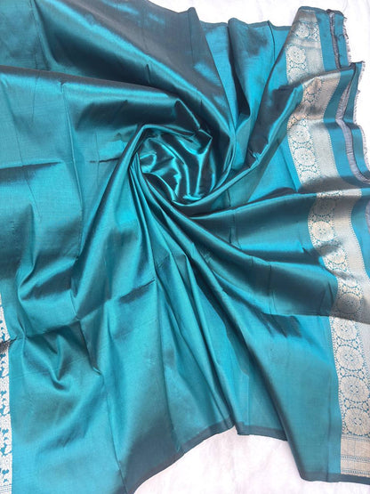 Teal Blue Banarasi Katan Silk Meenakari Brocade Saree