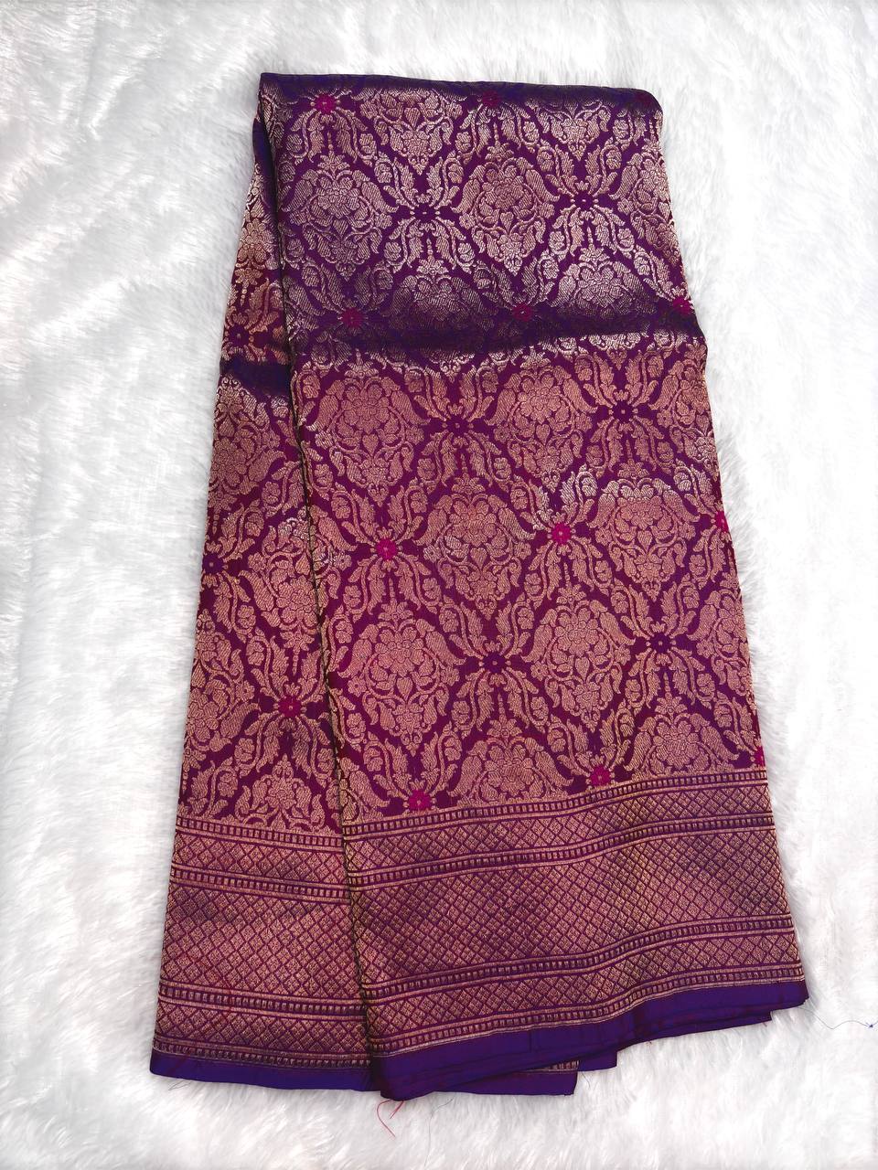 Majestic Tyrian Purple Banarasi Katan Silk Brocade Saree