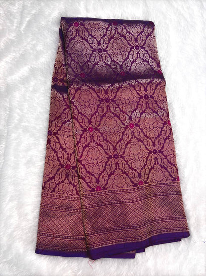 Majestic Tyrian Purple Banarasi Katan Silk Brocade Saree