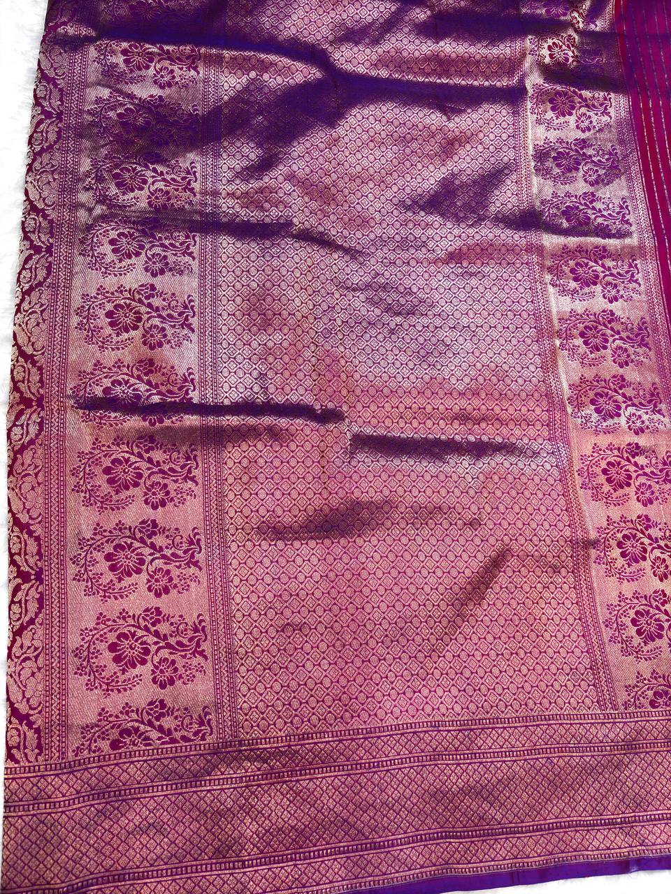 Majestic Tyrian Purple Banarasi Katan Silk Brocade Saree