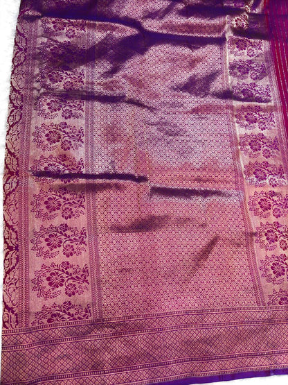 Majestic Tyrian Purple Banarasi Katan Silk Brocade Saree