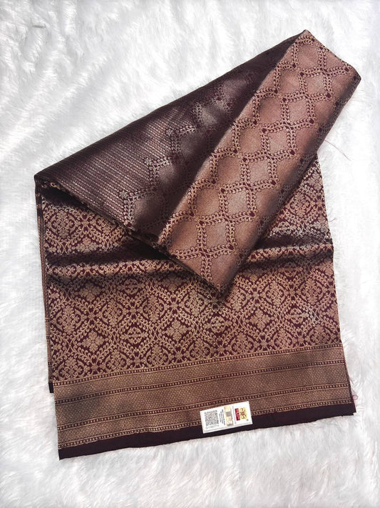 Timeless Mahogany Wine Banarasi Katan Silk Brocade Saree