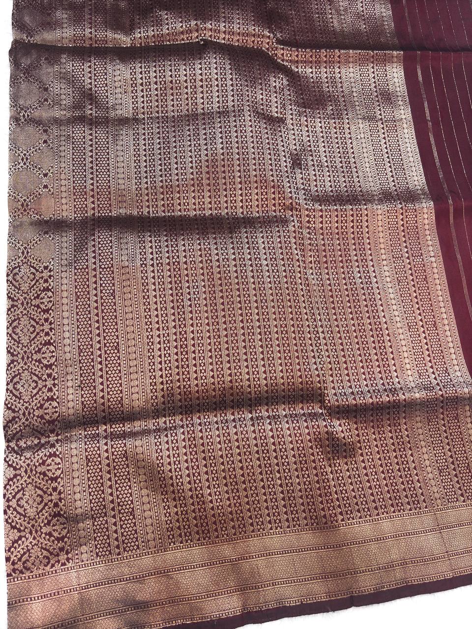 Timeless Mahogany Wine Banarasi Katan Silk Brocade Saree