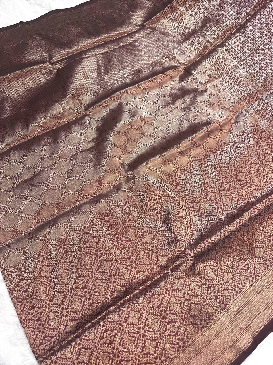 Timeless Mahogany Wine Banarasi Katan Silk Brocade Saree
