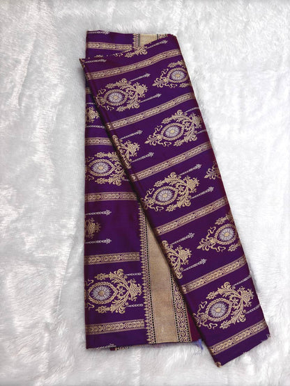 Imperial Magenta-Purple Kadhua Jungla Iktara Pure Silk Handloom Banarasi Saree