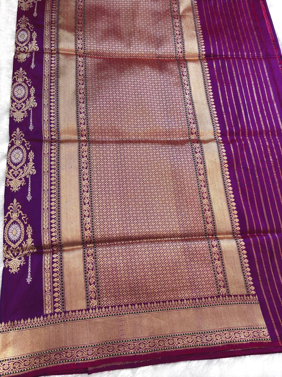Imperial Magenta-Purple Kadhua Jungla Iktara Pure Silk Handloom Banarasi Saree