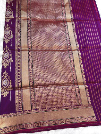 Imperial Magenta-Purple Kadhua Jungla Iktara Pure Silk Handloom Banarasi Saree