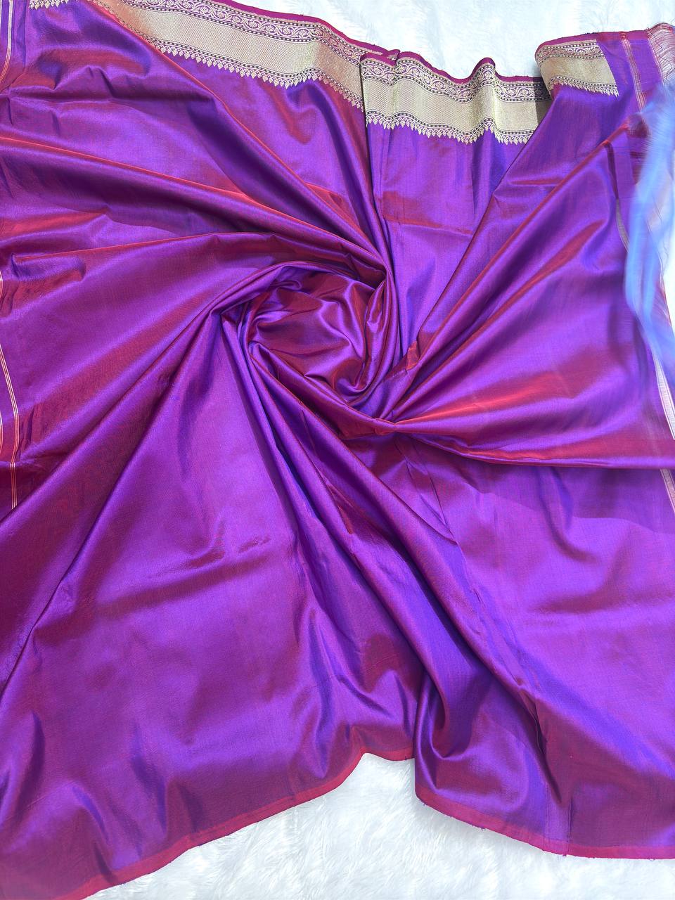 Imperial Magenta-Purple Kadhua Jungla Iktara Pure Silk Handloom Banarasi Saree