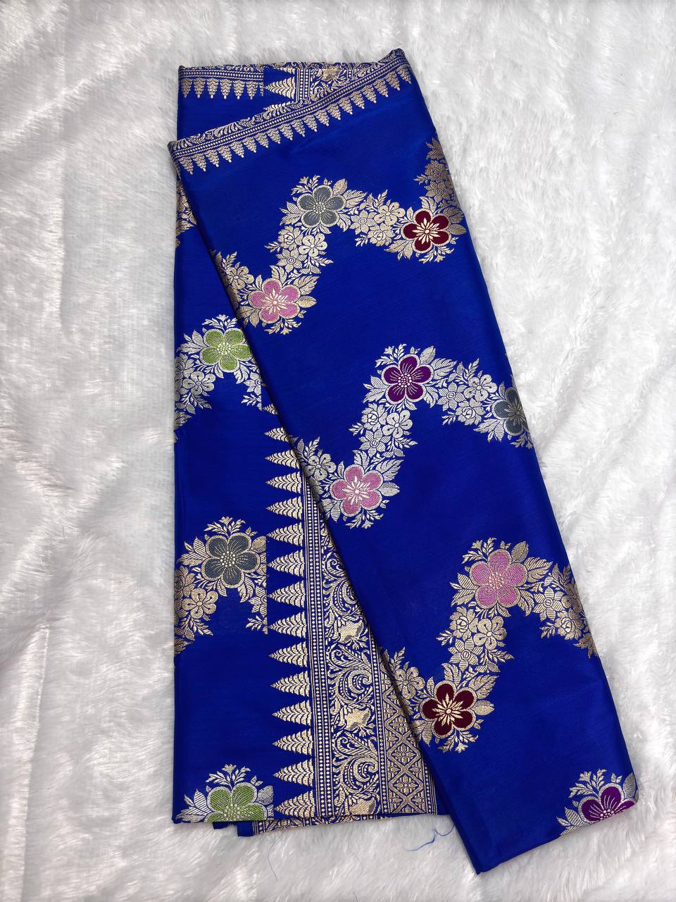 Royal Electric Blue Meenakari Leheriya Pure Katan Silk Handloom Banarasi Saree