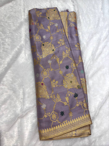 Mauve-Lavender Meenakari Kadhua Jungla Pure Katan Silk Handloom Banarasi Saree