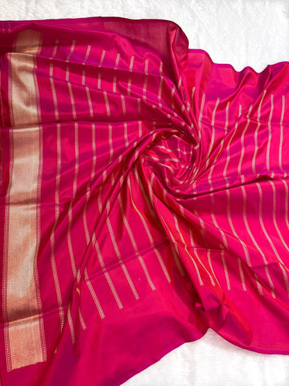 Rani Pink Meenakari Kadhua Patola-Leheriya Pure Mashru Silk Handloom Banarasi Saree