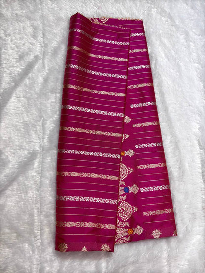 Fuchsia Pink Meenakari Kadhua Border Pure Katan Silk Handloom Banarasi Saree