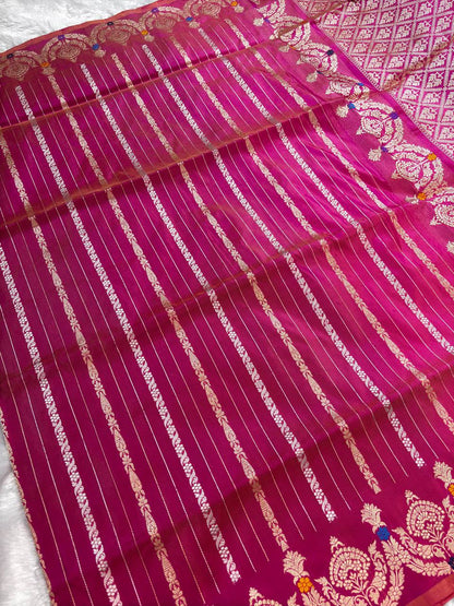 Fuchsia Pink Meenakari Kadhua Border Pure Katan Silk Handloom Banarasi Saree