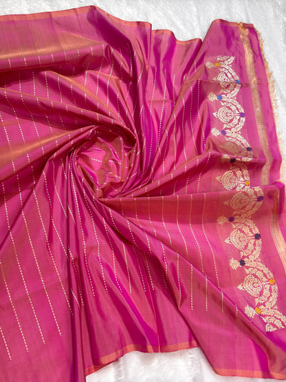 Fuchsia Pink Meenakari Kadhua Border Pure Katan Silk Handloom Banarasi Saree