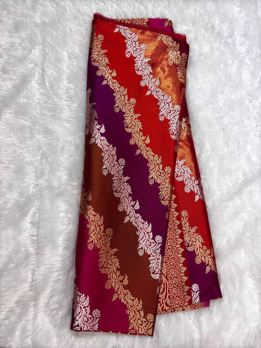 Crimson Red Meenakari Kadhua Leheriya Pure Silk Handloom Banarasi Saree