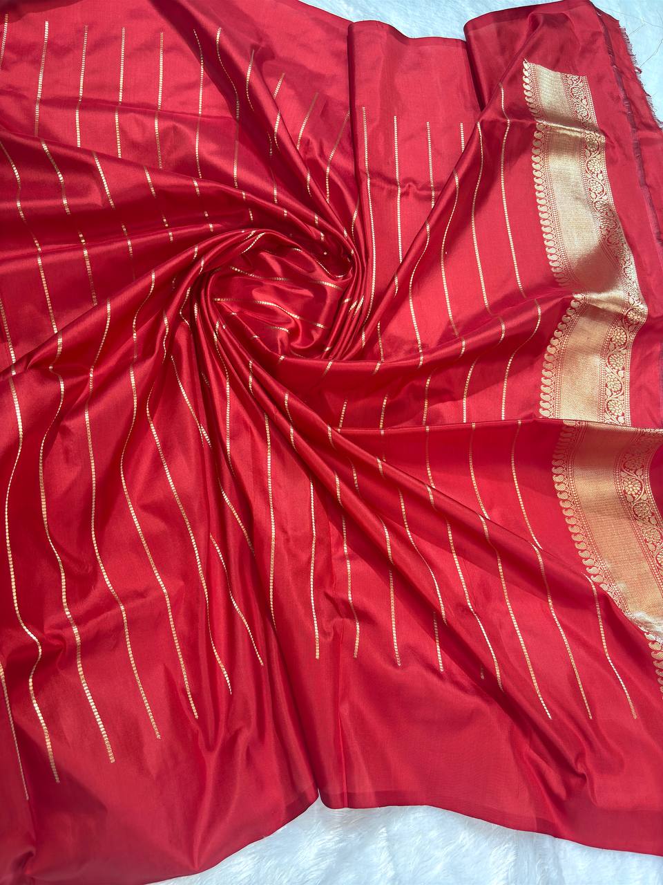 Bridal Scarlet Red Meenakari Kadhua Patola-Stripe Pure Silk Saree
