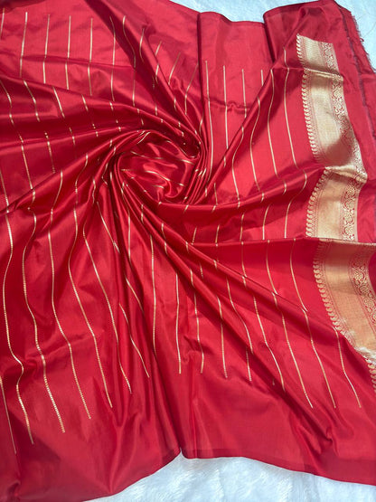 Bridal Scarlet Red Meenakari Kadhua Patola-Stripe Pure Silk Saree