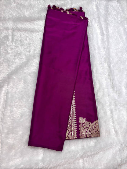 Magenta Pink Pure Katan Silk Banarasi Saree with Antique Zari Pallu