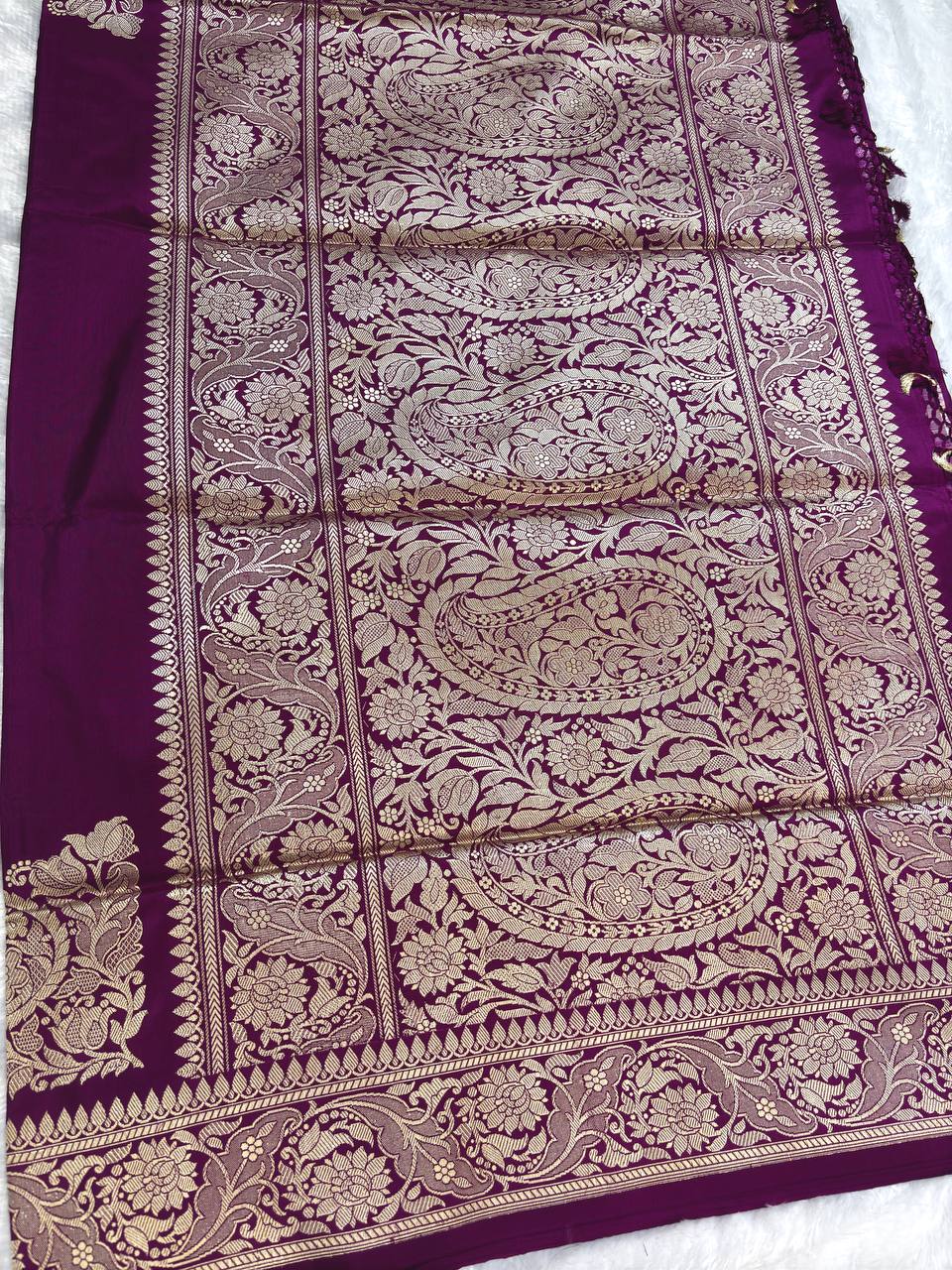 Magenta Pink Pure Katan Silk Banarasi Saree with Antique Zari Pallu