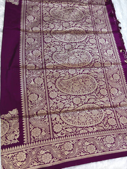 Magenta Pink Pure Katan Silk Banarasi Saree with Antique Zari Pallu