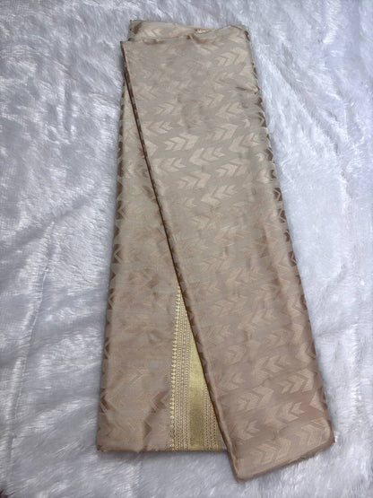 Cream Champagne Katan Silk Banarasi Saree with Geometric Chevron Motifs