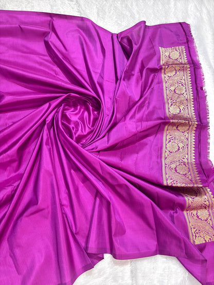 Purple-Violet Pure Katan Silk Banarasi Saree with Antique Zari Kalka Butis