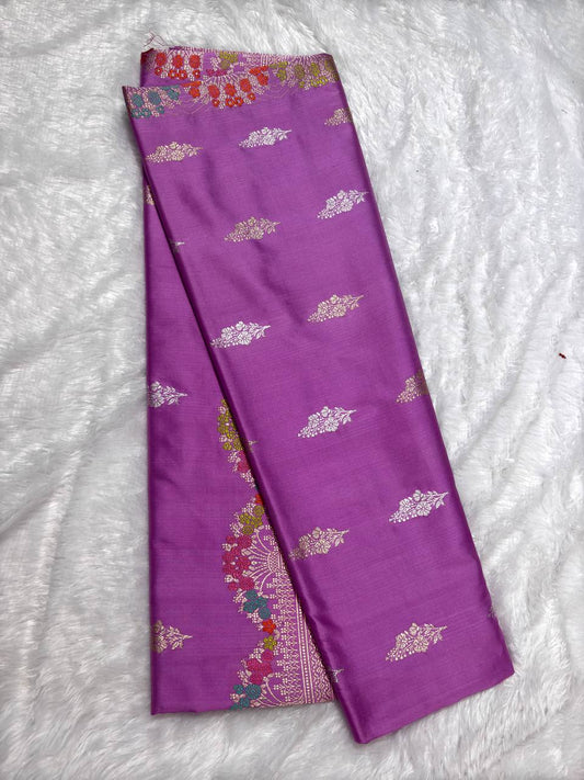 Orchid Lilac Pink Pure Katan Silk Saree with Sona-Rupa Butas and Guldasta Meenakari Border