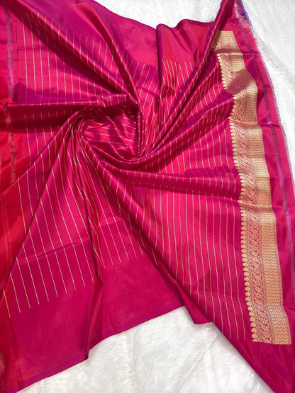 Crimson Red Pure Katan Silk Saree with Sona-Rupa Butas and Traditional Zari Pallu