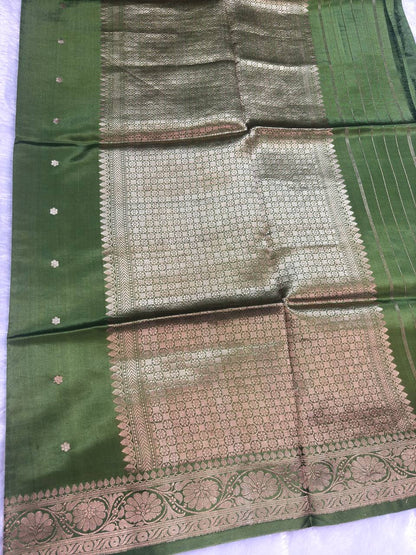 The Amra Raw Mango Green Silk Saree with Kadhua Zari Boottis