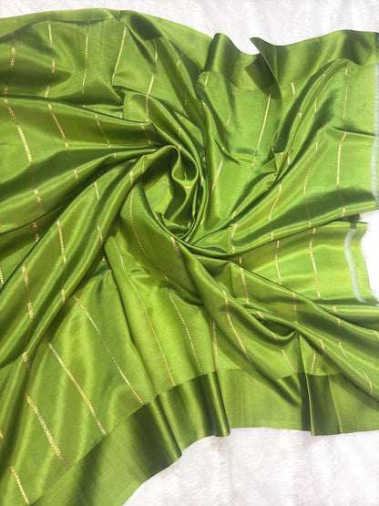The Amra Raw Mango Green Silk Saree with Kadhua Zari Boottis