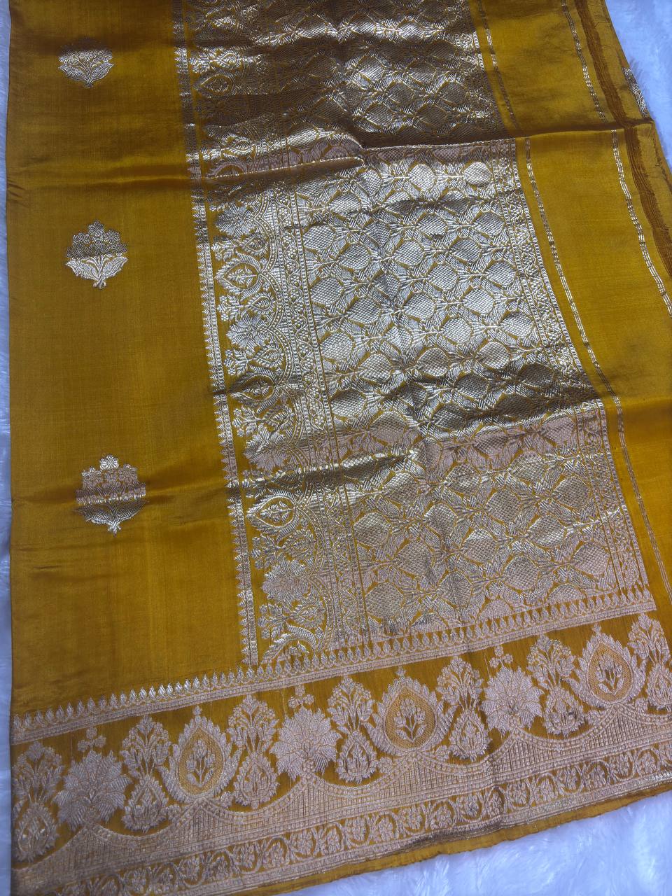 The Suvarna Mustard Yellow Kadhua Silk Saree