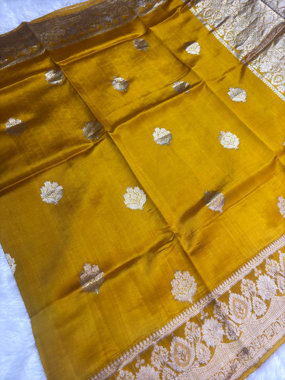 The Suvarna Mustard Yellow Kadhua Silk Saree