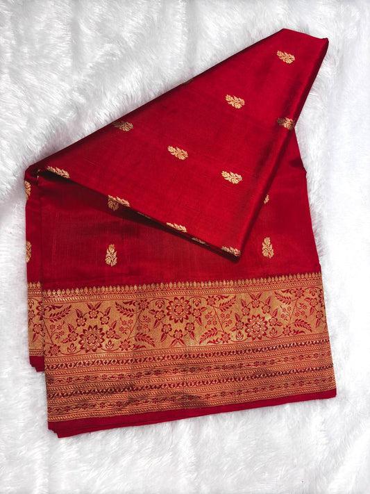 The Rakta Crimson Red Raw Mango Kadhua Silk Saree