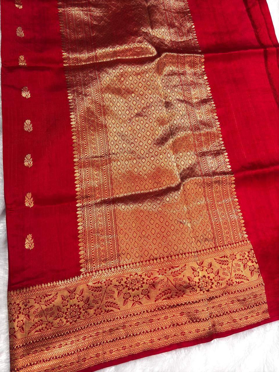 The Rakta Crimson Red Raw Mango Kadhua Silk Saree