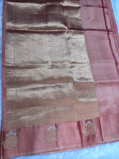 The Kanak Peach Pink Raw Mango Kadhua Silk Saree