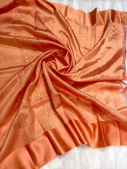 The Kanak Peach Pink Raw Mango Kadhua Silk Saree