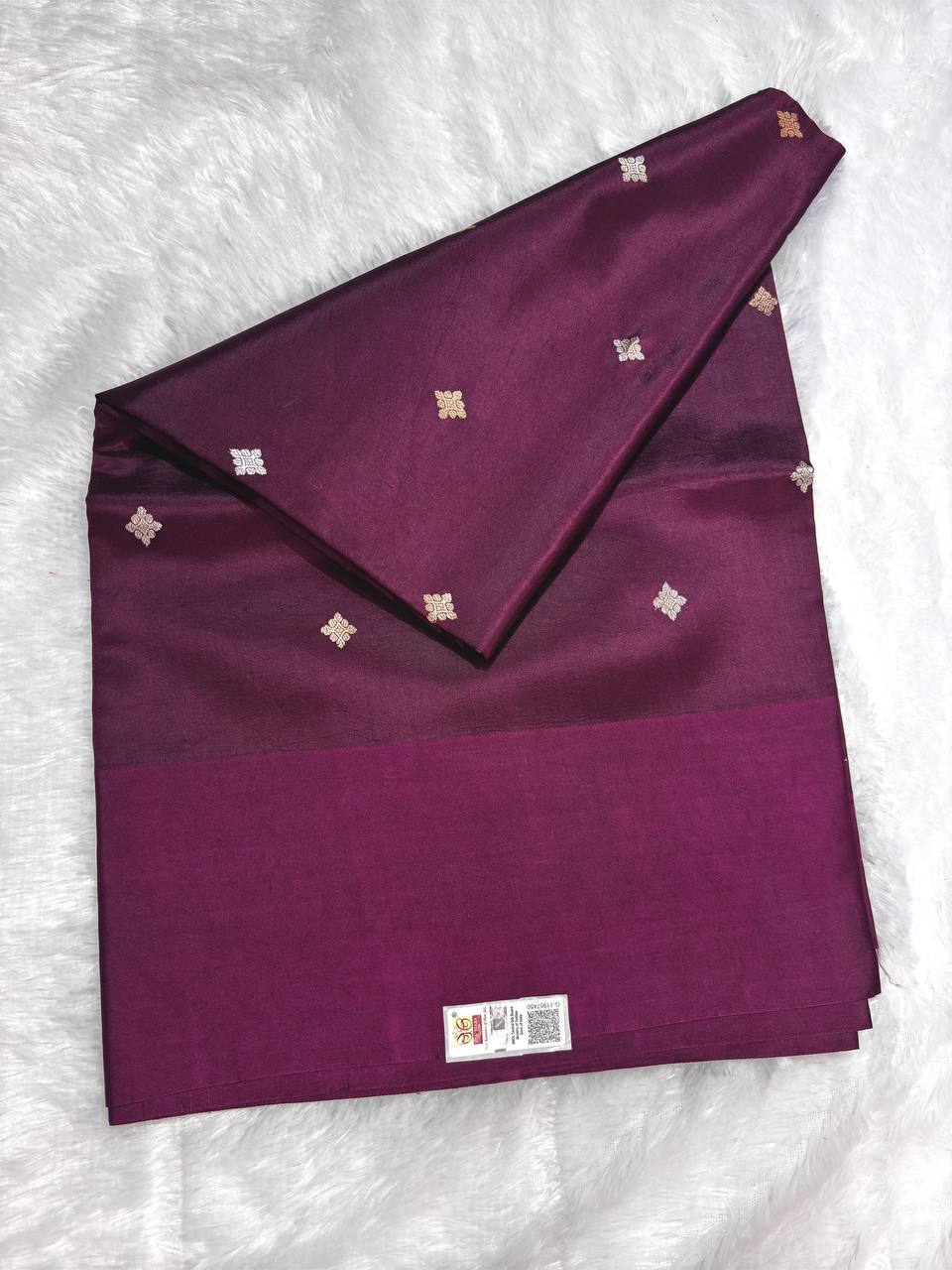 The Kalyani Wine Purple Raw Mango Sona Rupa Kadhua Silk Saree
