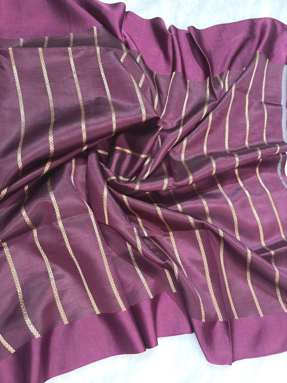 The Kalyani Wine Purple Raw Mango Sona Rupa Kadhua Silk Saree
