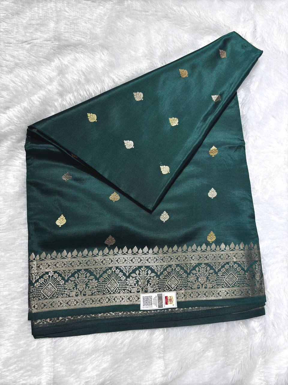 The Kriti Bottle Green Raw Mango Sona Rupa Kadhua Silk Saree