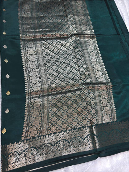 The Kriti Bottle Green Raw Mango Sona Rupa Kadhua Silk Saree