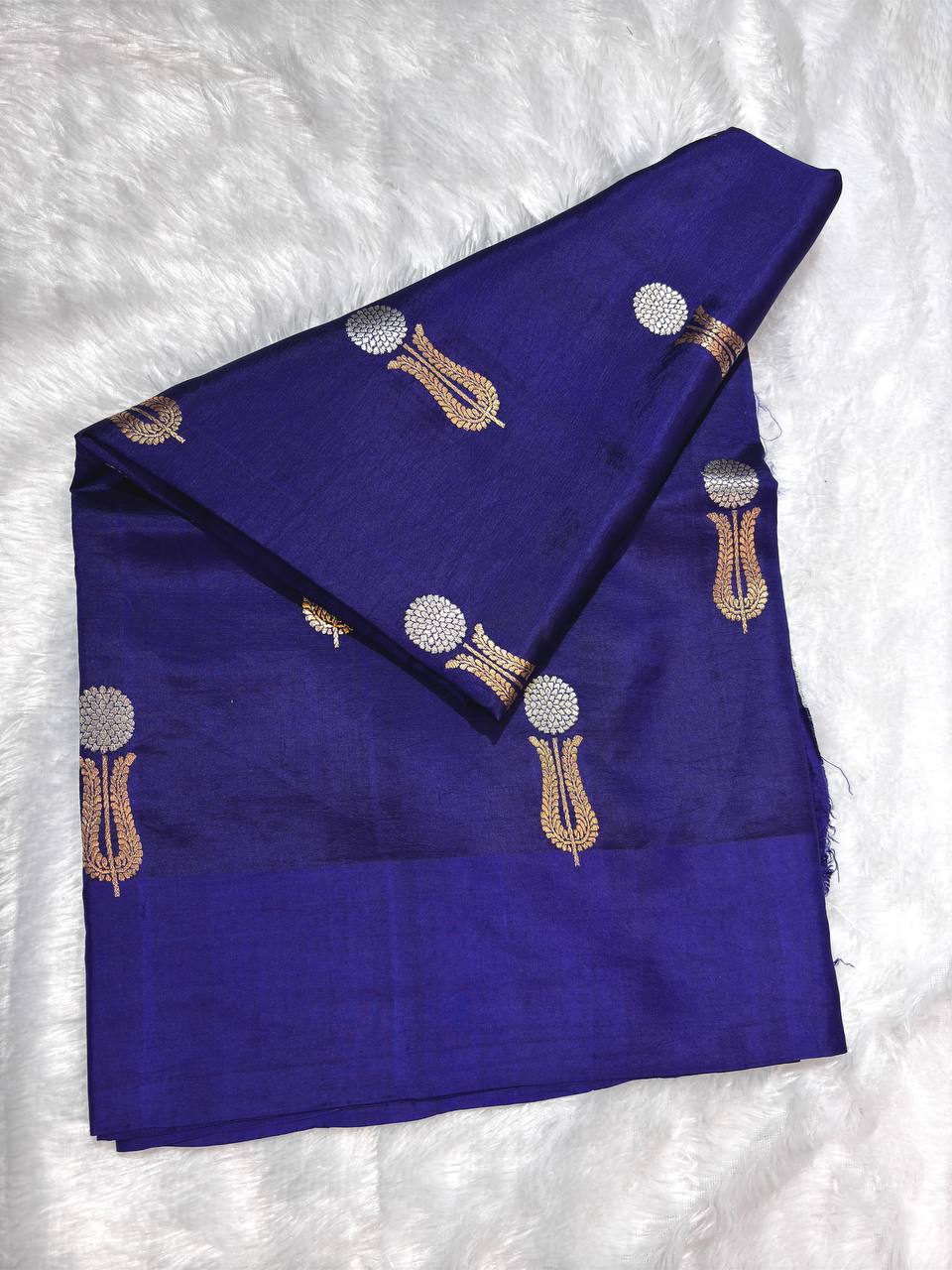The Indra Royal Blue Raw Mango Sona Rupa Kadhua Silk Saree