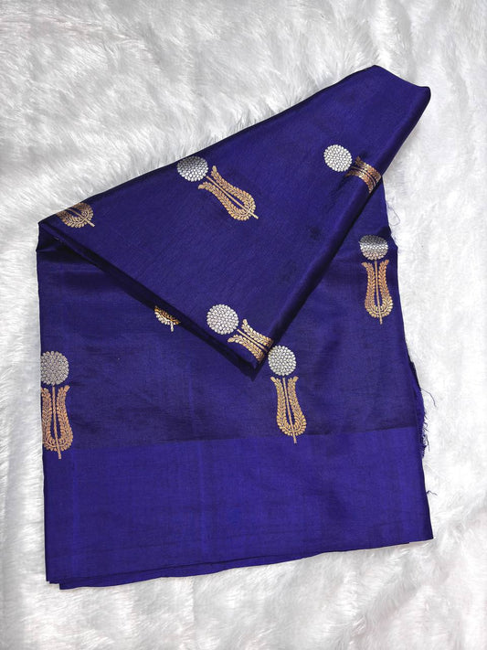 The Indra Royal Blue Raw Mango Sona Rupa Kadhua Silk Saree
