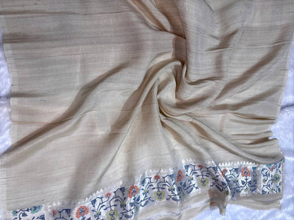 Banarasi Tussar Georgette Saree in Antique Ivory with Meenakari Jaal (Dyeable)