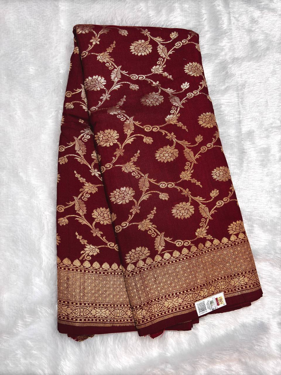 Wine Maroon Tussar Georgette Saree | Handwoven Banarasi Kadhua Jaal