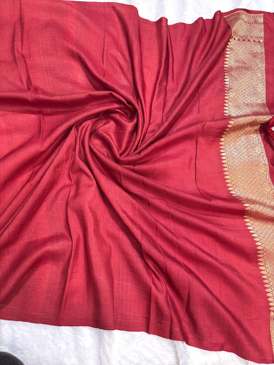 Wine Maroon Tussar Georgette Saree | Handwoven Banarasi Kadhua Jaal