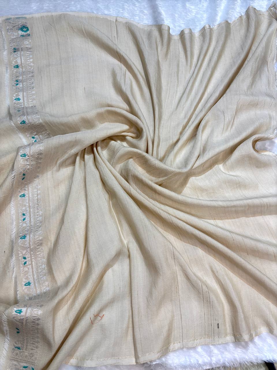 Warm Beige Tussar Georgette Saree | Handwoven Silver Kadhua Jaal (Dyeable)