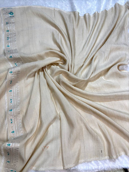 Warm Beige Tussar Georgette Saree | Handwoven Silver Kadhua Jaal (Dyeable)