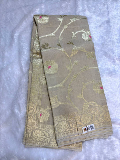 Beige Tussar Georgette Saree | Handwoven Kadhua Bail Jaal (Dyeable)